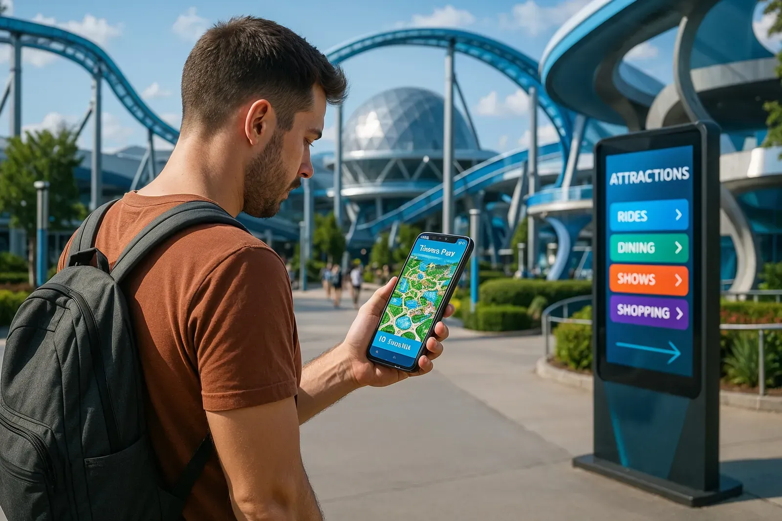 A guest using theme park mobile app illustrating how technology is changing theme park experiences