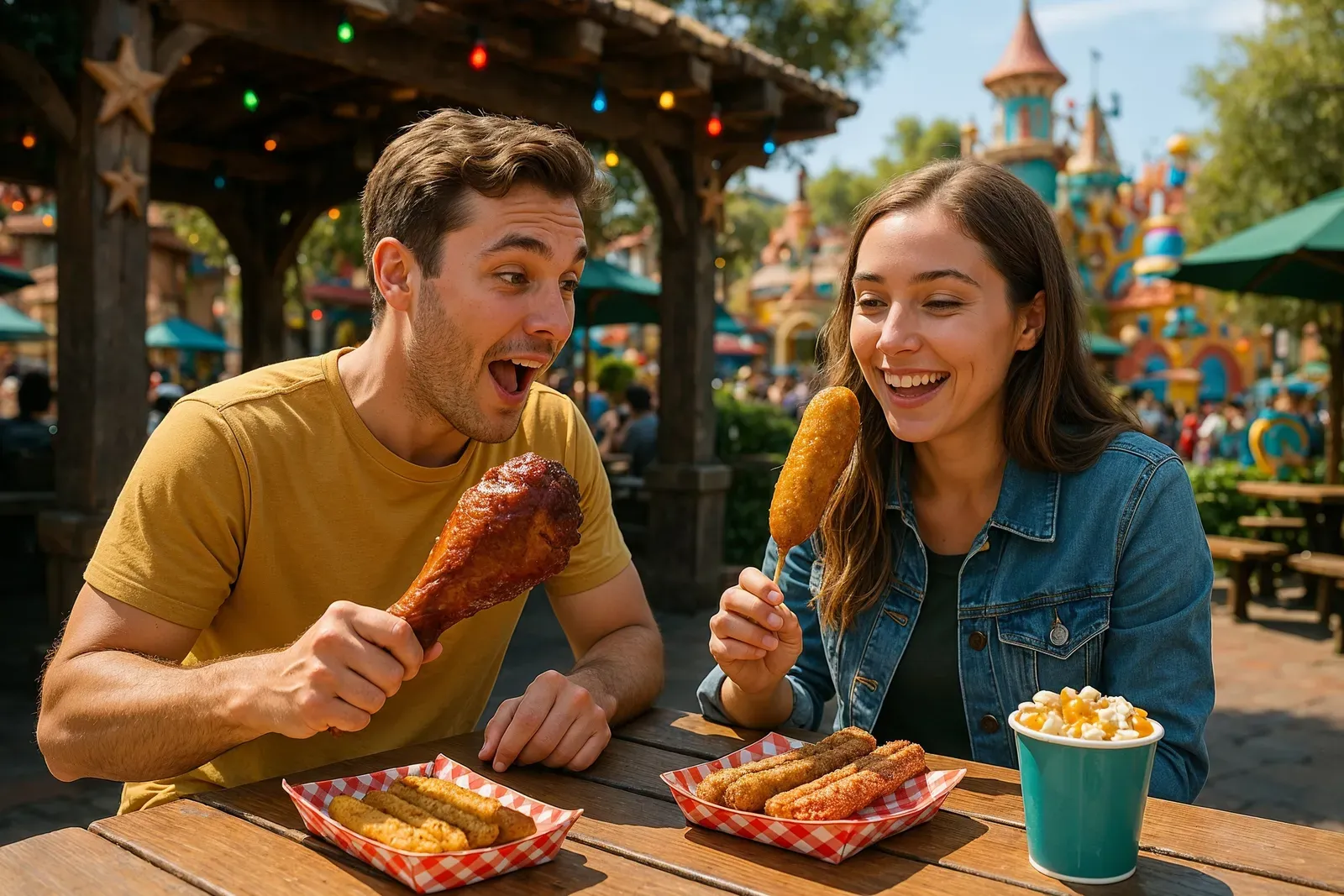 disney california adventure best snacks ranked - guests enjoying snacks in themed park dining area