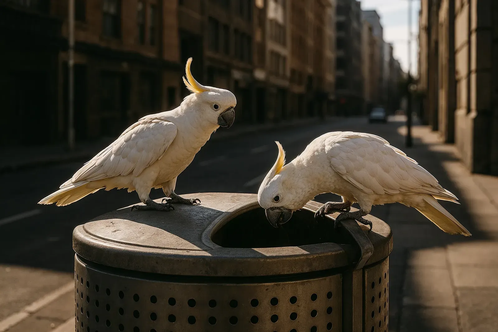 Urban cockatoos demonstrating cultural innovation in a city environment, reflecting cultural influences behind animal kingdom