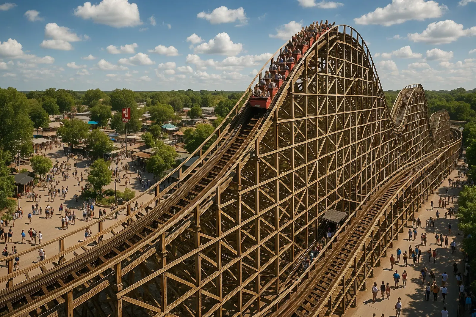 classic wooden roller coaster at Six Flags, part of the history of roller coasters at six flags