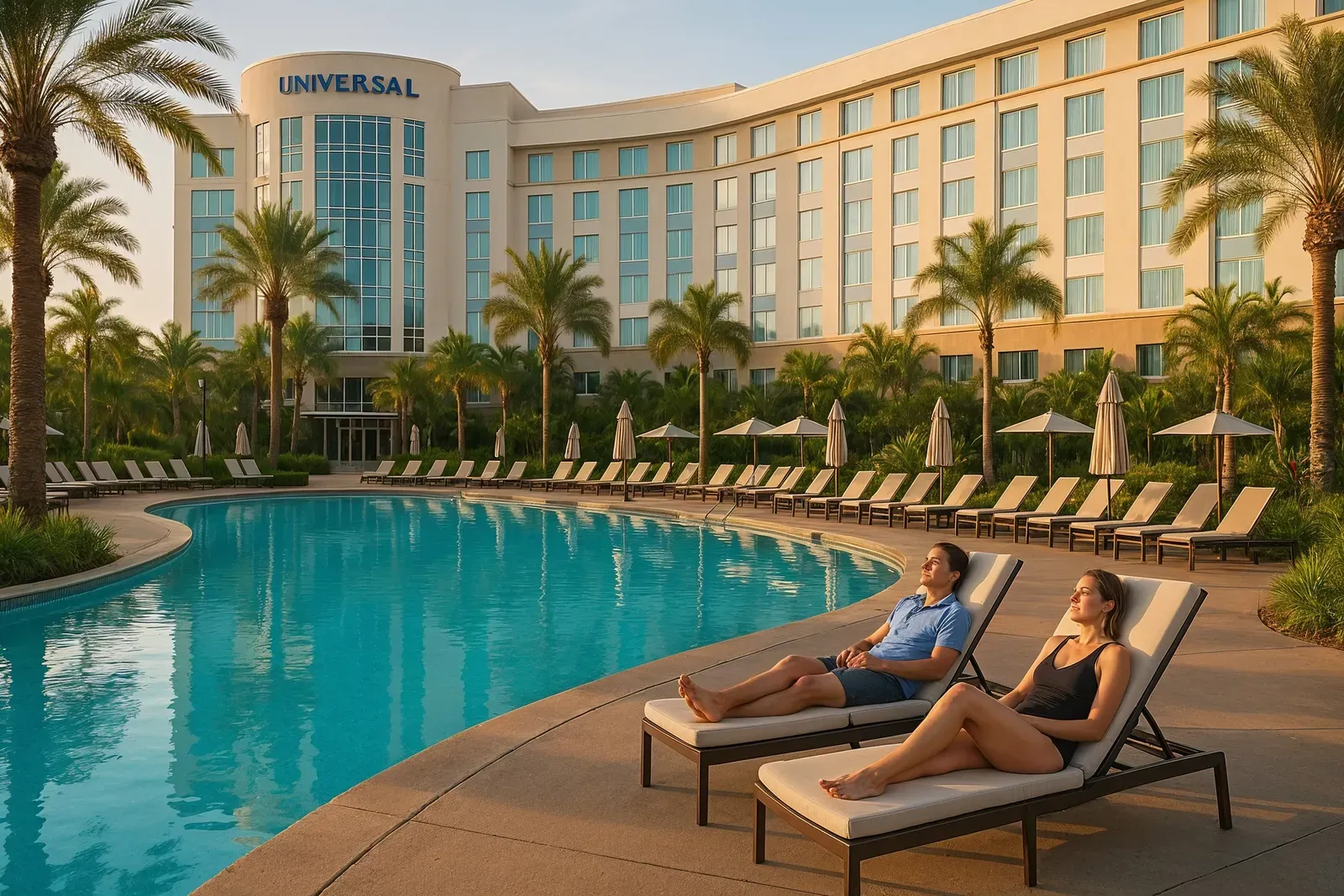 resort pool at Universal Orlando early morning for best itinerary for universal 3 days