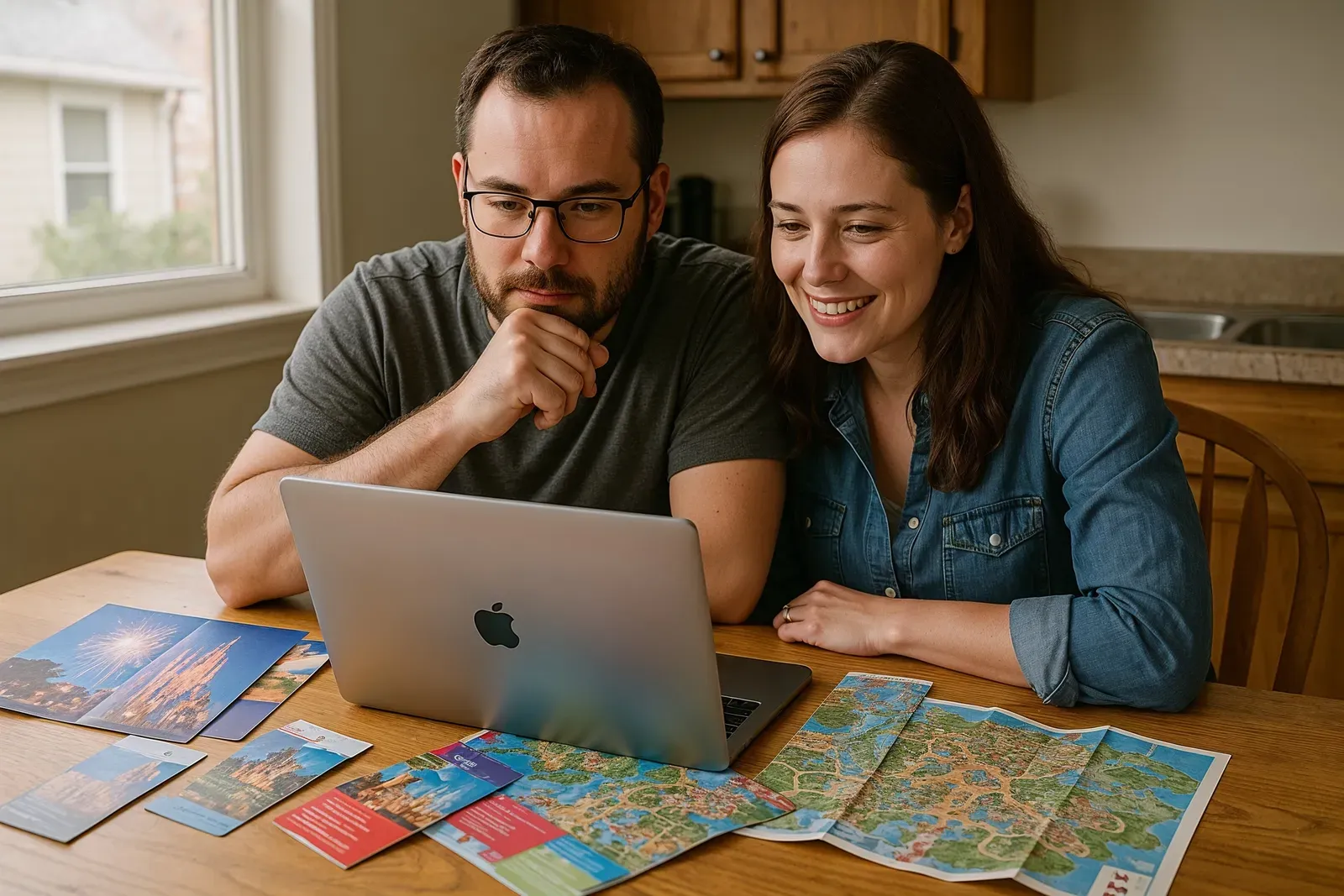 couple planning cheapest way to buy disney tickets at home
