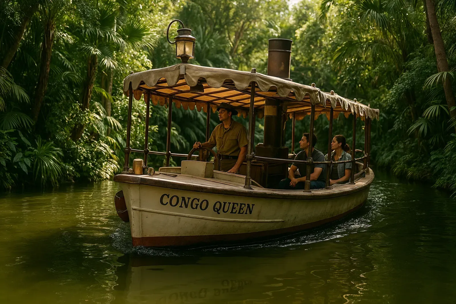 Jungle Cruise ride boat with guests enjoying disneyland original rides still open today