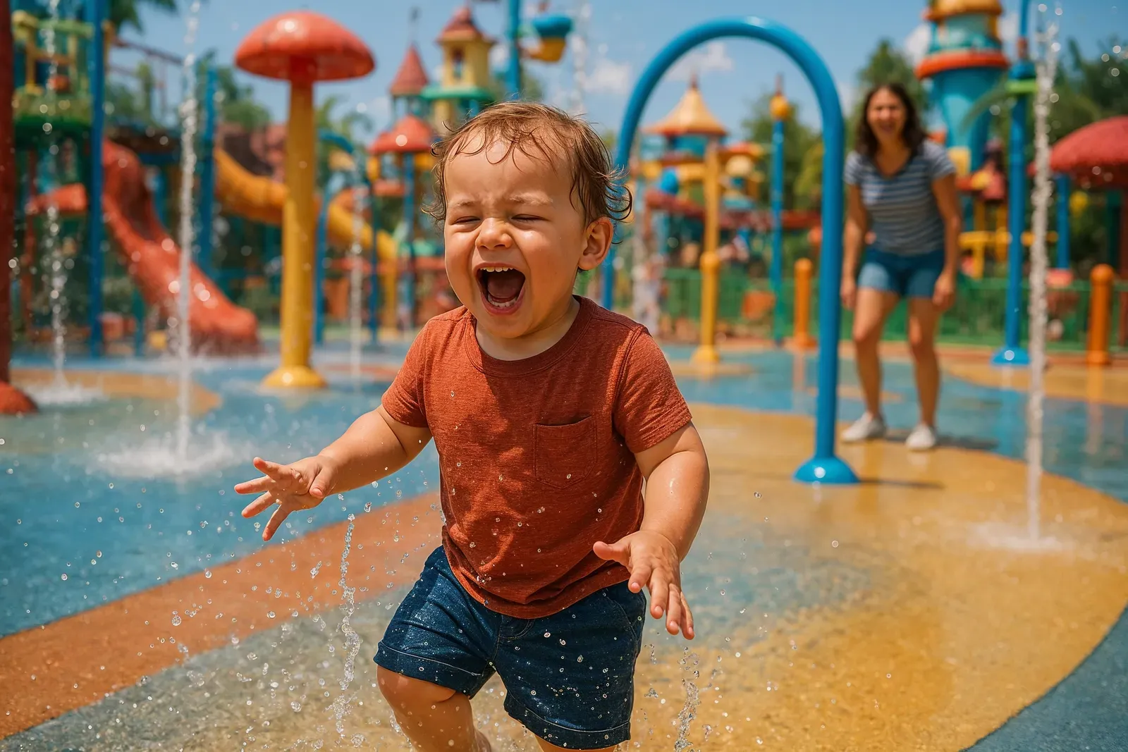 our family trip to universal with toddlers water play area fun