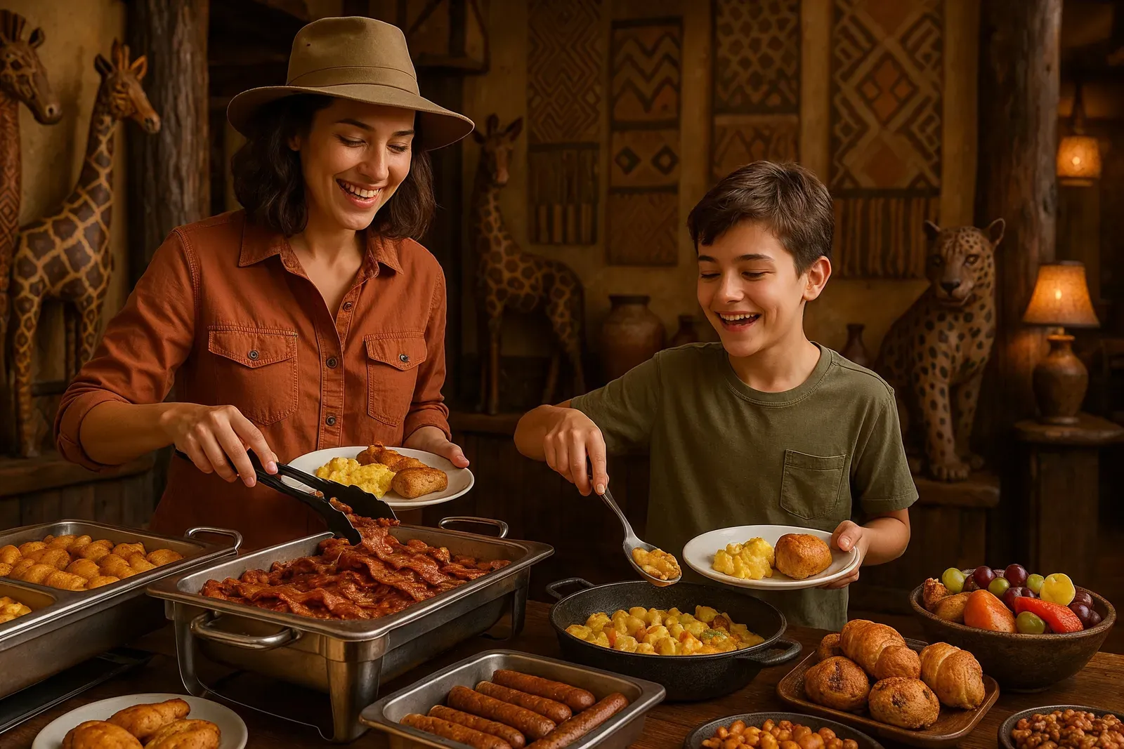 animal kingdom best breakfast spots safari-themed buffet with family enjoying breakfast