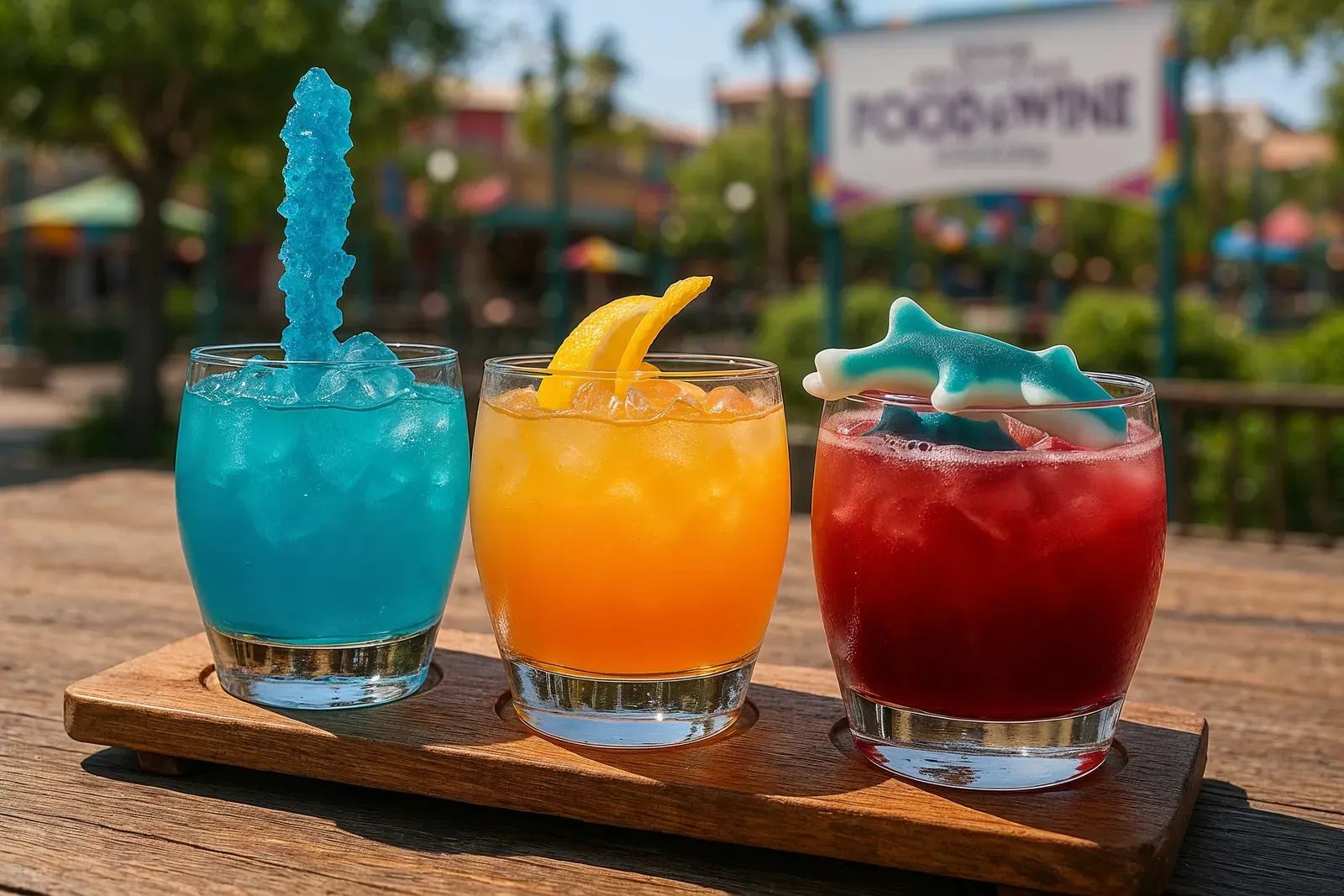 Vibrant cocktail flight from Food & Wine Festival, Disney California Adventure best cocktails
