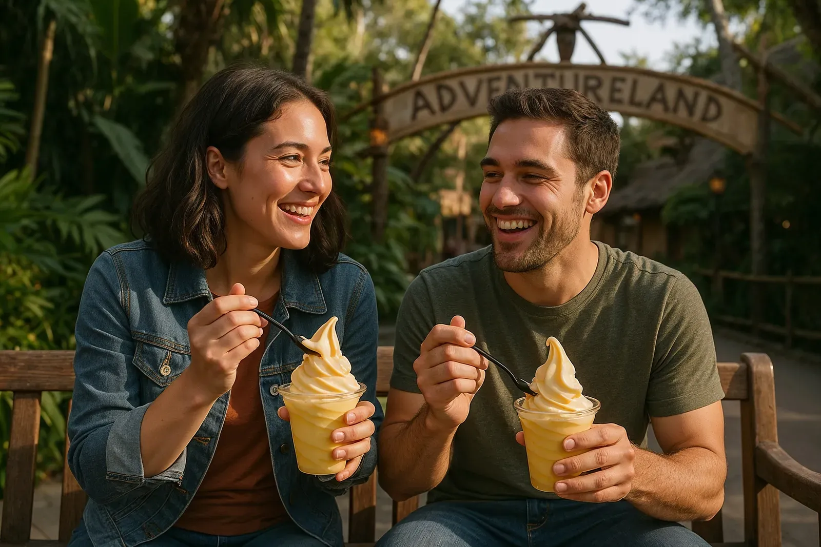 disney world magic kingdom one day itinerary guests snacking in Adventureland