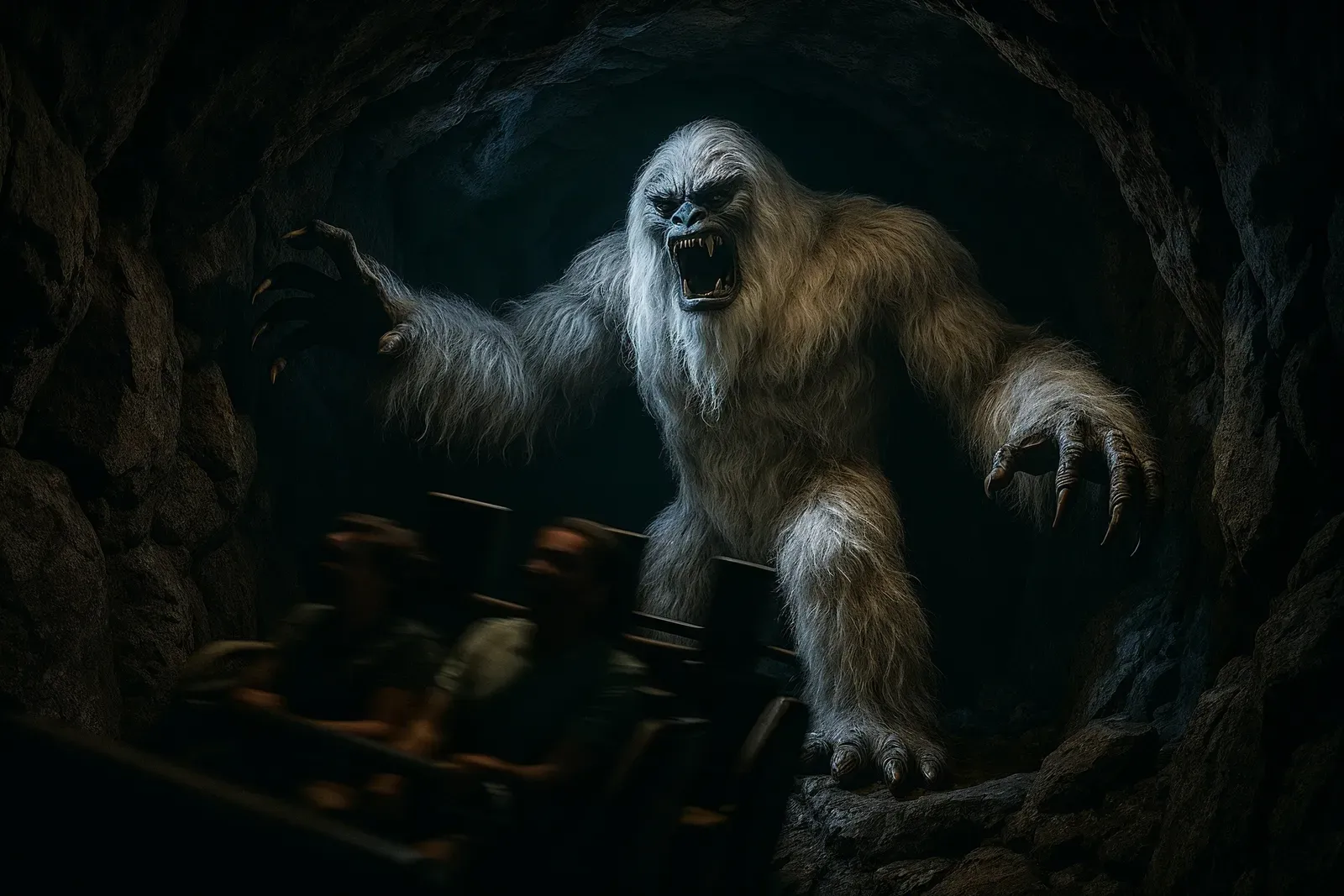 Yeti animatronic encounter inside Expedition Everest roller coaster cave at Animal Kingdom