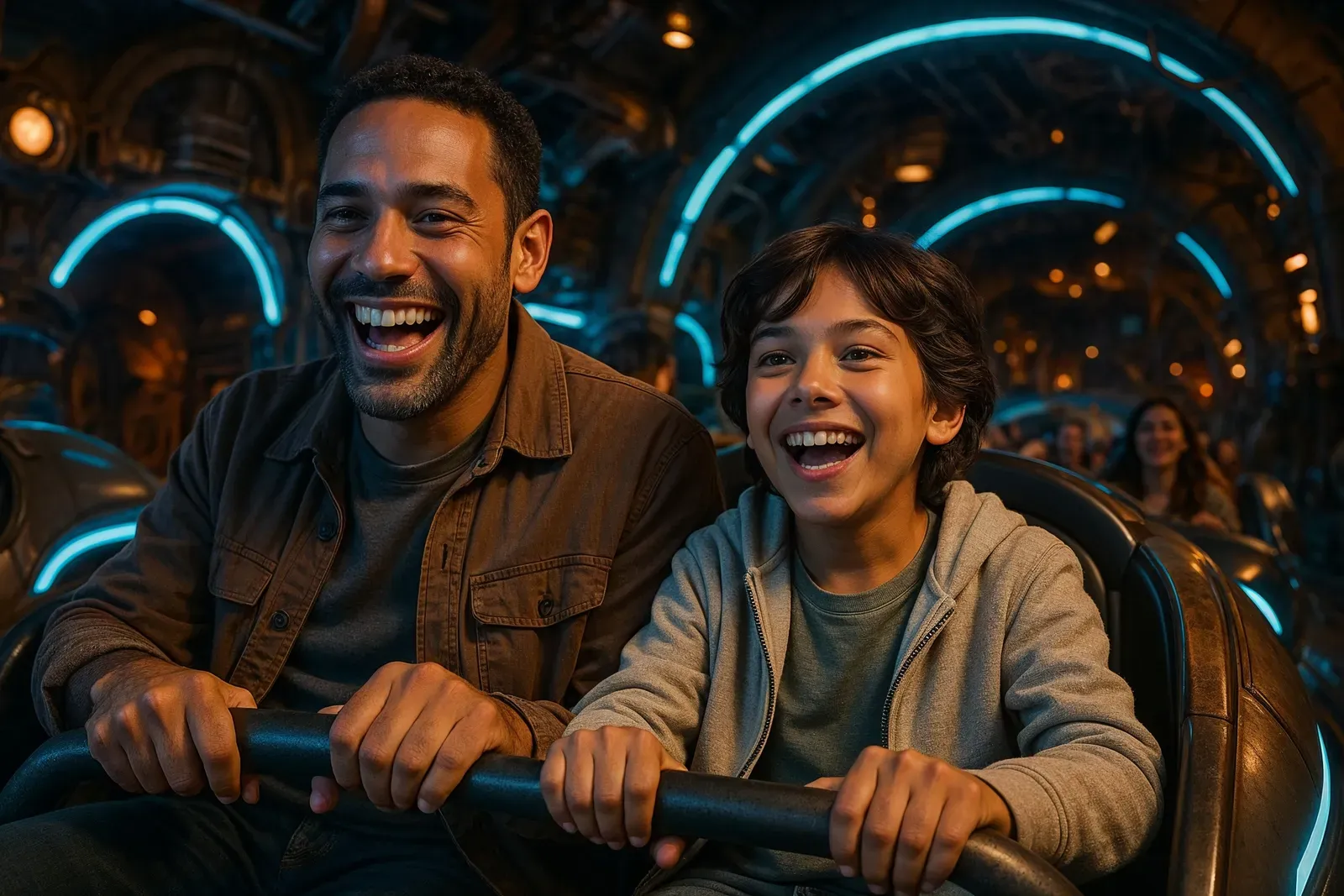 best amusement parks for families with parent and child enjoying a new themed ride