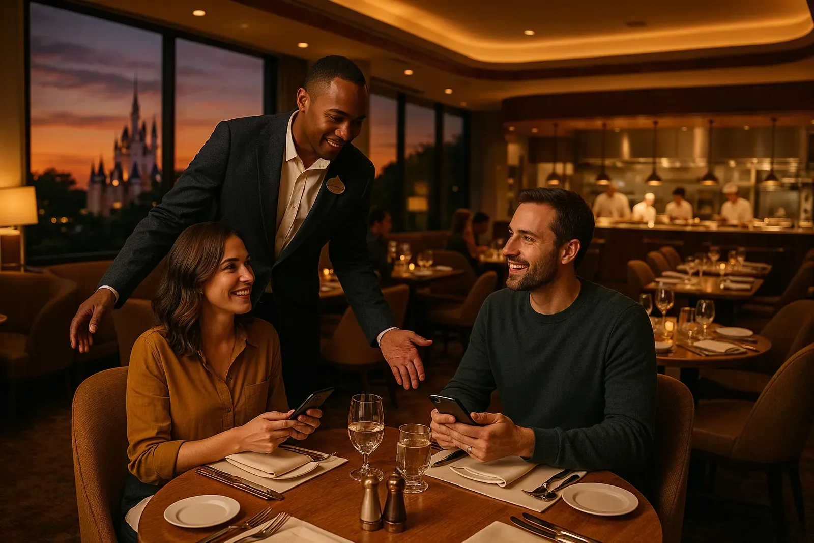 how to book disney dining reservations fast - real Disney restaurant lounge with guests being seated