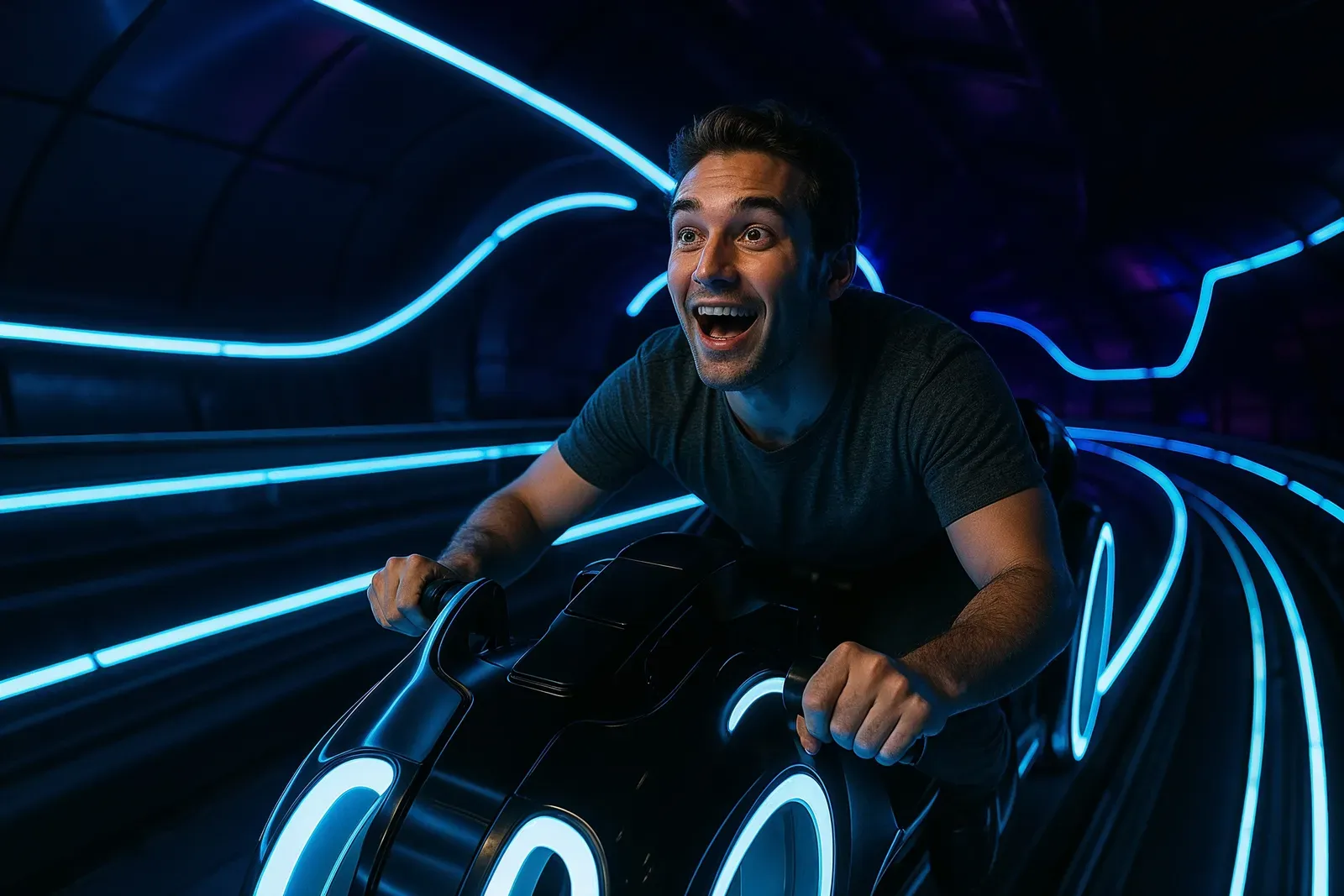 Rider experiencing a futuristic Disney World attraction representing disney world most popular ride poll results
