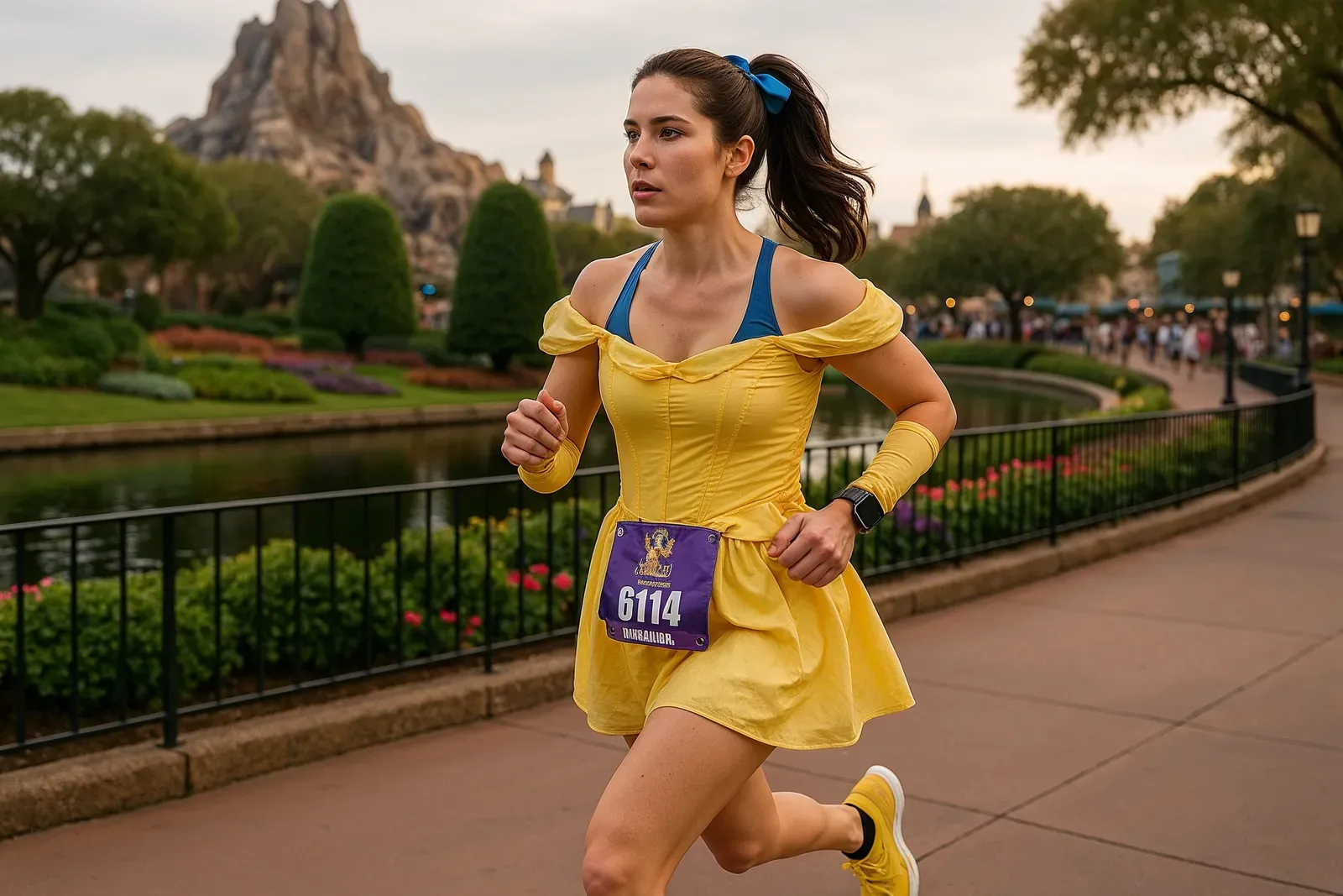 Runner in a Disney-inspired costume on the marathon course during my first disney world marathon weekend experience