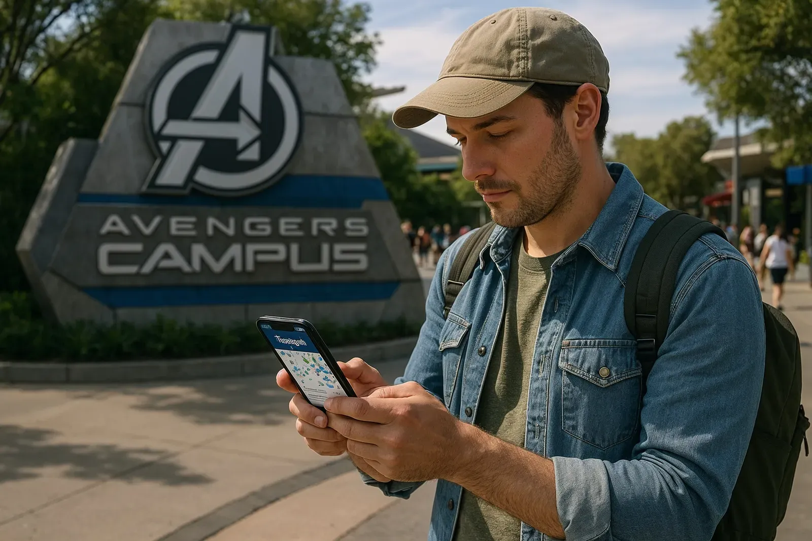 Solo traveler using technology to park hop at disneyland efficiently in Avengers Campus
