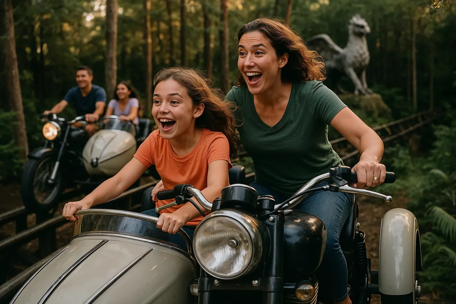 best roller coaster at universal studios review with family riding Hagrid's Magical Creatures Motorbike Adventure