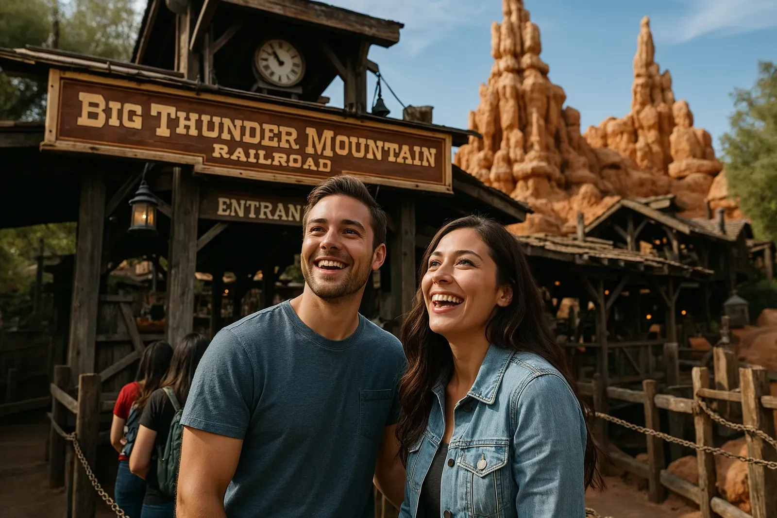 disneyland must do rides couple waiting in line at space mountain entrance