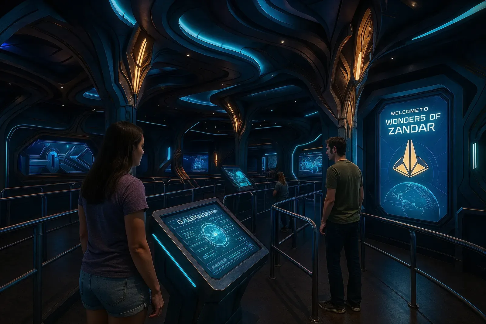 Wonders of Xandar Pavilion queue interior for guardians of the galaxy cosmic rewind review epcot