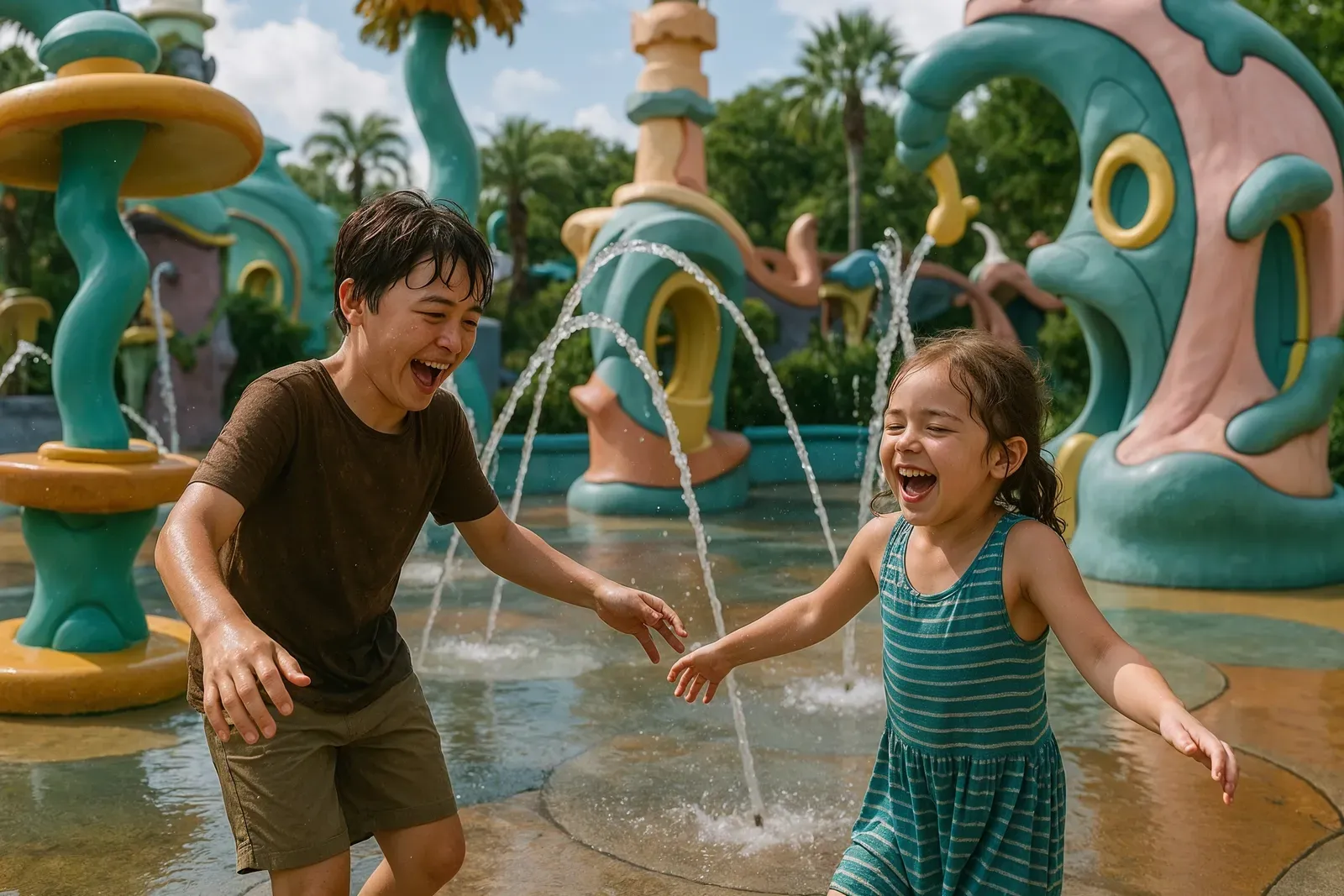 children playing in Seuss Landing water zone, top kid friendly rides at universal studios