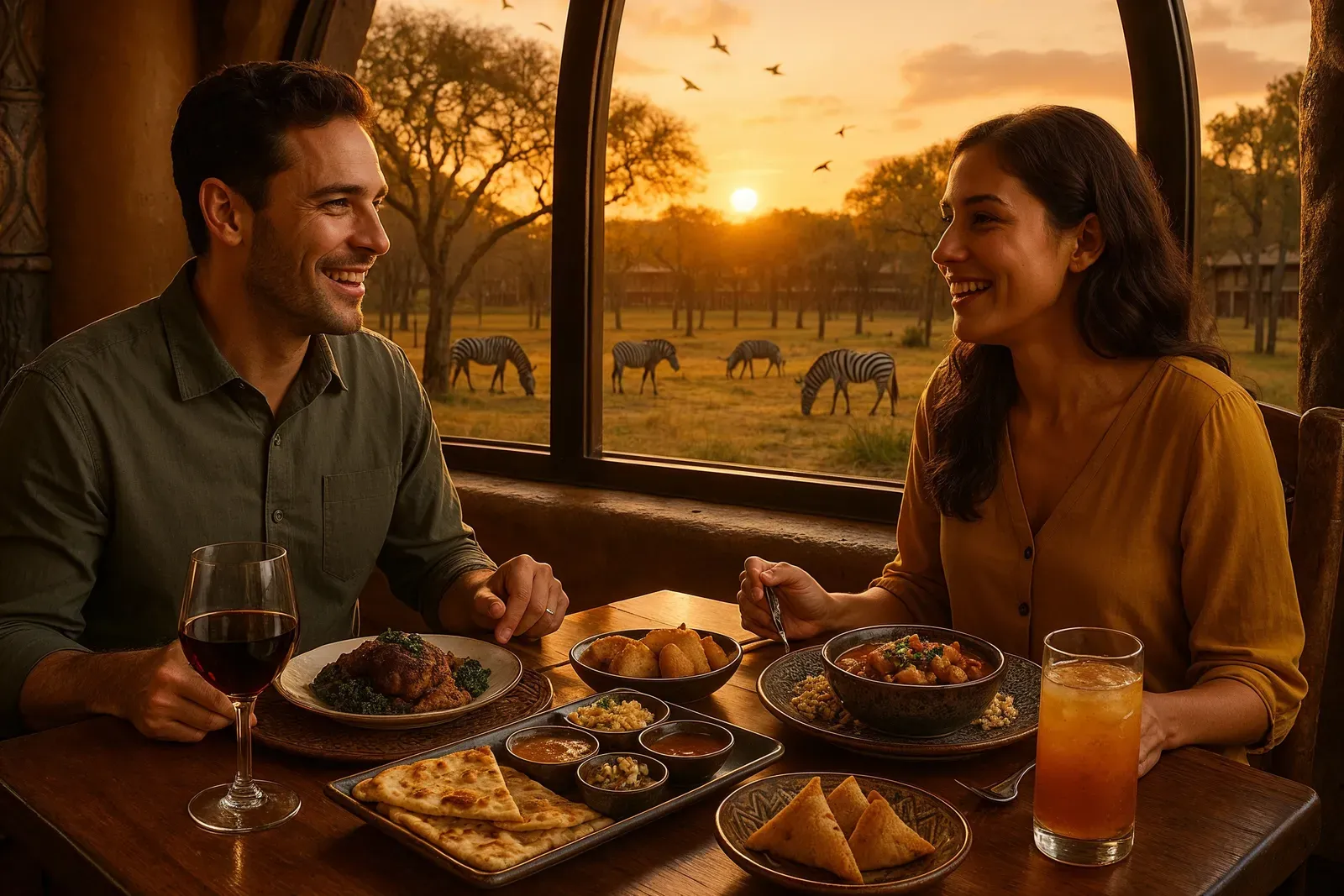 animal kingdom lodge savanna view review dining at Sanaa with savanna and zebras visible through window
